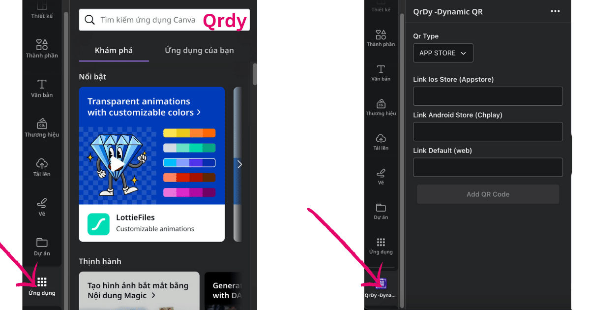 Tìm ứng dụng qrdy trên canva